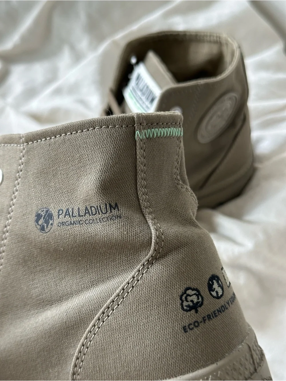 Palladium Taupe Green-Stitch Canvas High-Top Boots